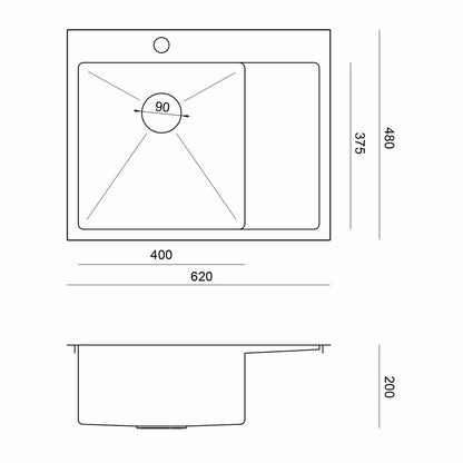 Quadron Unique Russel 116 Undermount Stainless Steel Sink Gold Finish 62x48 cm