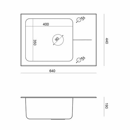 Quadron Pop Hugh 116 Built-in Stainless Steel Sink - Black Finish 64x44 cm