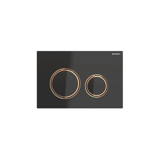 Geberit Sigma21 Black Glass Flush Plate with Rose Gold Ring