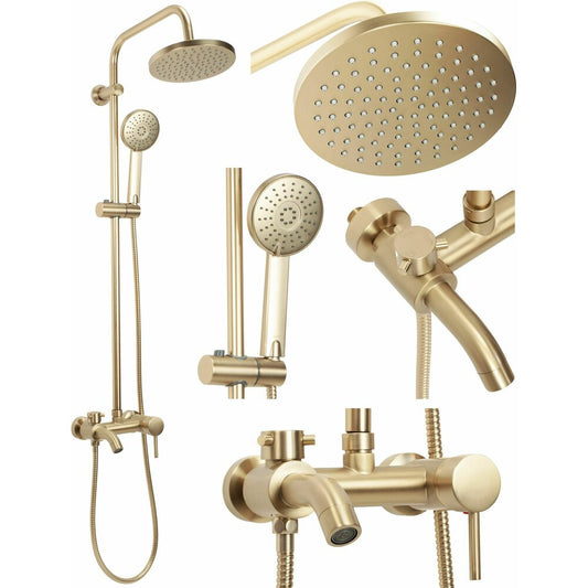Rea Luis Shower Column with Single-Lever Mixer in Brushed Gold