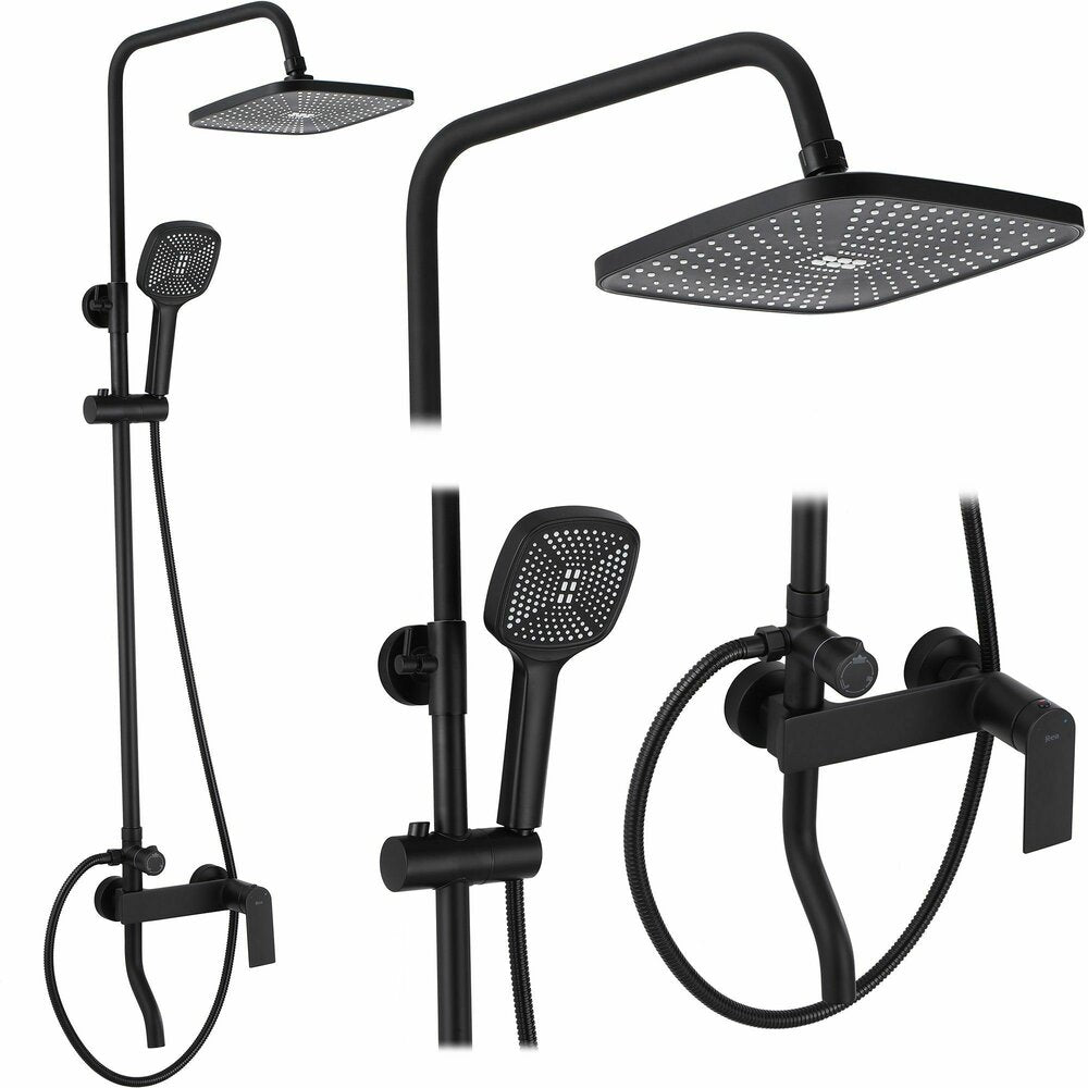 Matte Black Single-Lever Shower Column Rea Storm with Long Spout