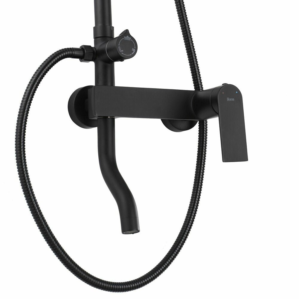 Matte Black Single-Lever Shower Column Rea Storm with Long Spout