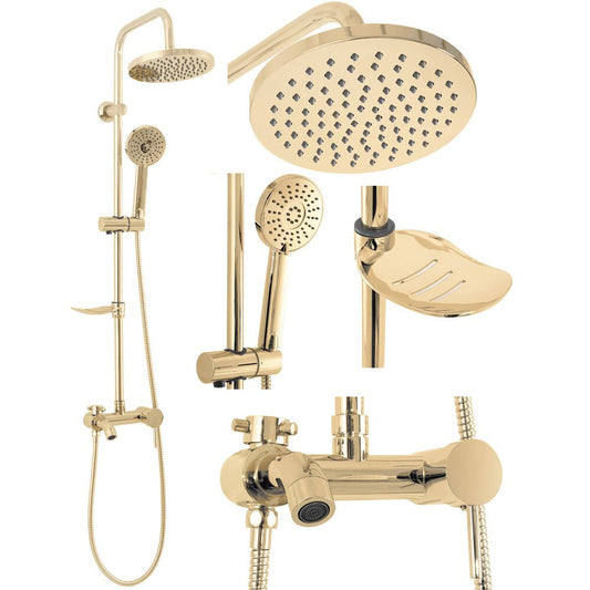 Rea Luis Shower Column with Single-Lever Mixer in Glossy Gold