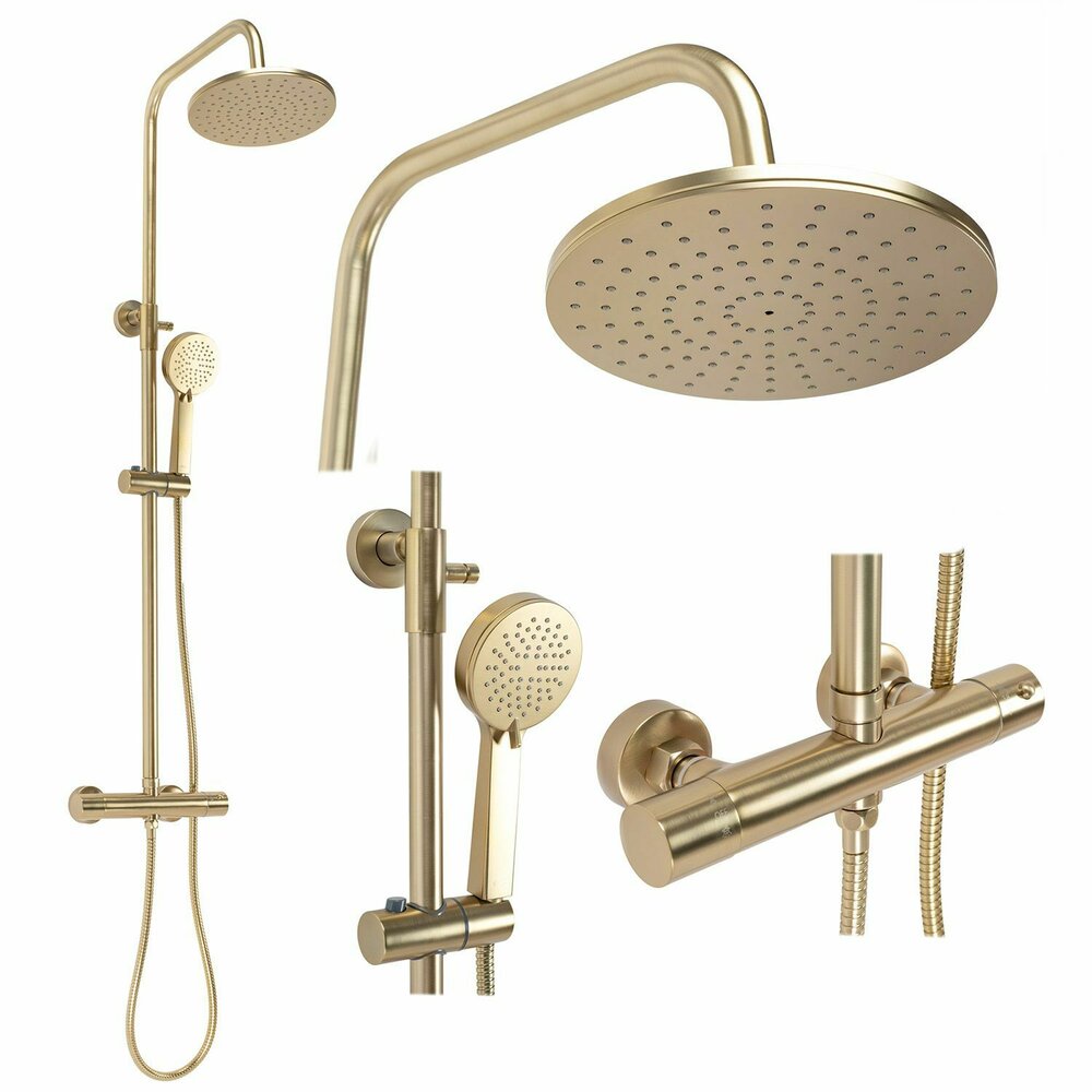 Shower Column with Brushed Gold Thermostatic Faucet Rea Parot