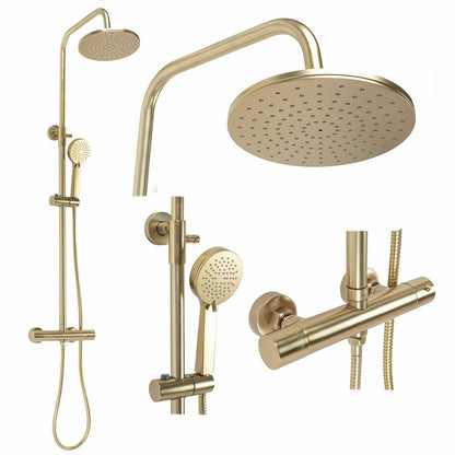 Shower Column with Brushed Gold Thermostatic Faucet Rea Parot