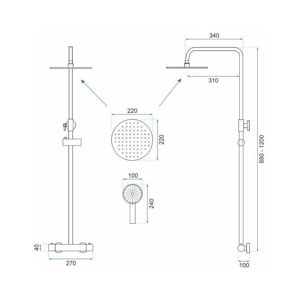 Shower Column with Brushed Gold Thermostatic Faucet Rea Parot