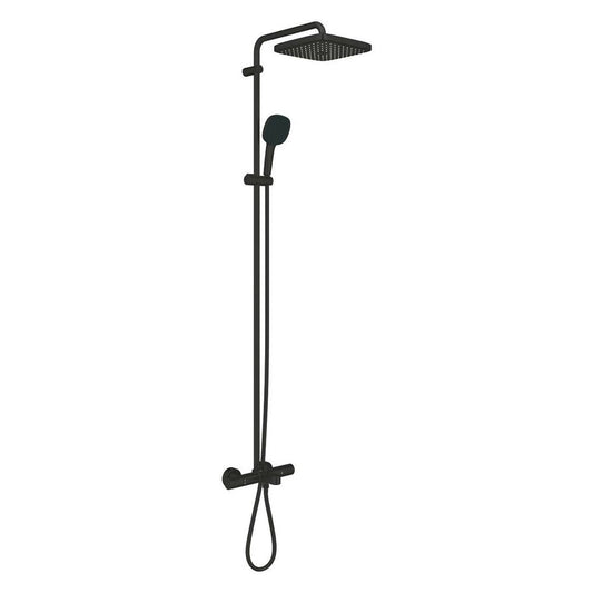 Thermostatic shower column with bathtub spout in matte black Grohe Tempesta Cosmopolitan 250 Cube