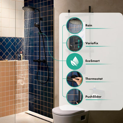 Душ колона с термостатичен смесител Hansgrohe Activera S EcoSmart с 2 функции, матово черно покритие