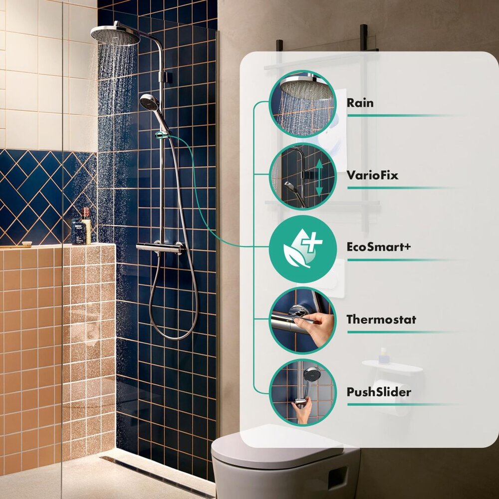 Душ колона с термостатен смесител Hansgrohe Activera S EcoSmart с 2 функции, хром