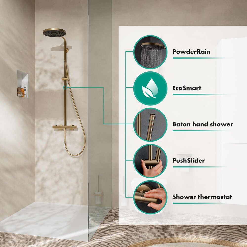 Колона за душ с термостатен смесител Hansgrohe Pulsify S Puro с 3 функции, завършек бронз перлен
