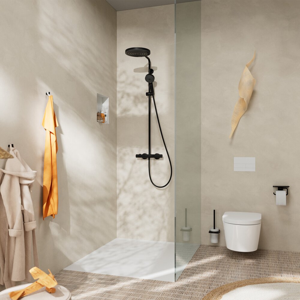 Колона за душ с термостатичен смесител Hansgrohe Pulsify S Puro с 3 функции, матово черно покритие