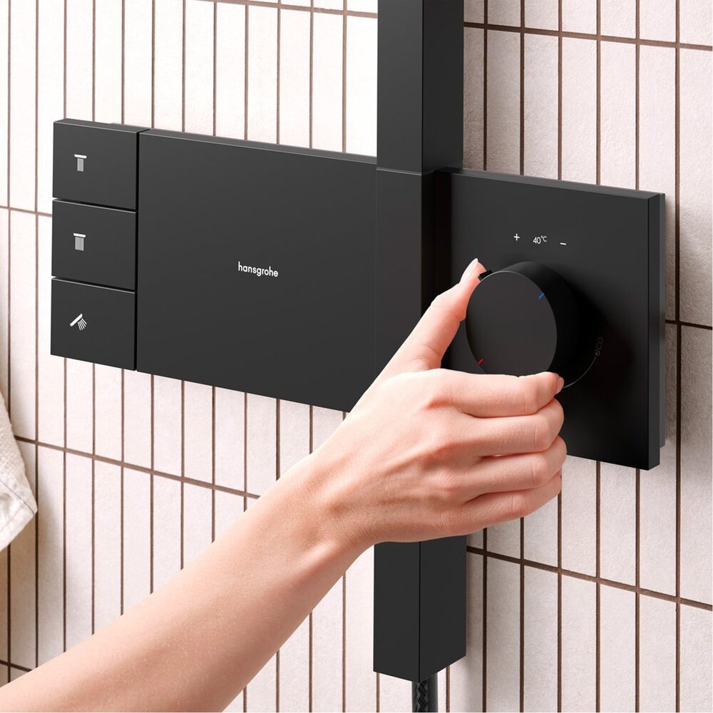 Смесител за душ с термостат Hansgrohe Raindance Alive Q с 3 функции, матово черно покритие