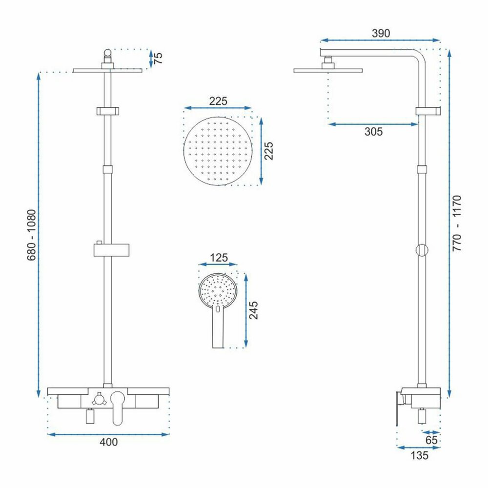Rea Santos Matte Black Shower Column with Single Lever Mixer