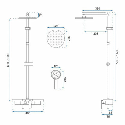 Rea Santos Matte Black Shower Column with Single Lever Mixer