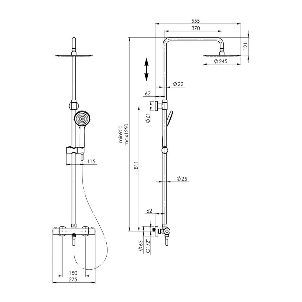Смесител за душ Rubineta Olo+Thermo с хромирано покритие