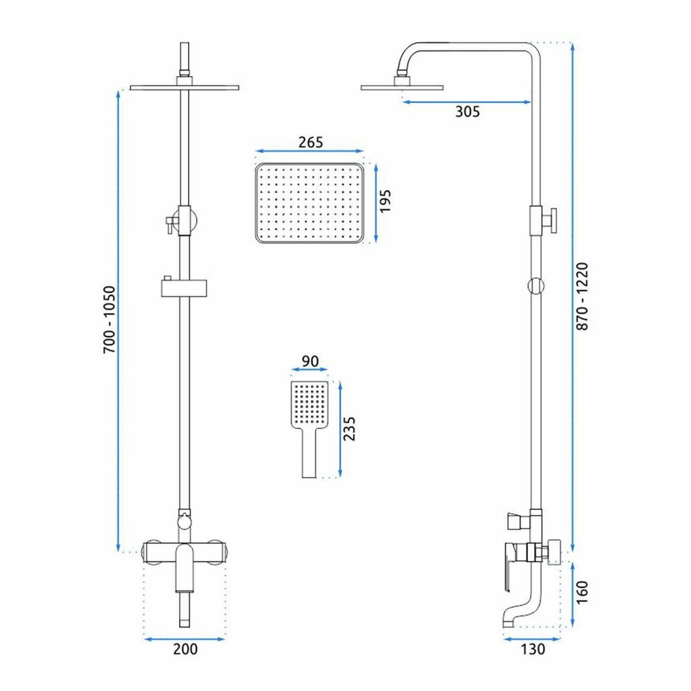 Rea Hass Matte Black Shower Column with Bathtub Spout