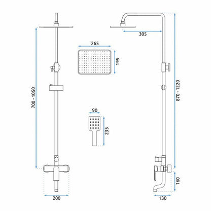 Rea Hass Matte Black Shower Column with Bathtub Spout