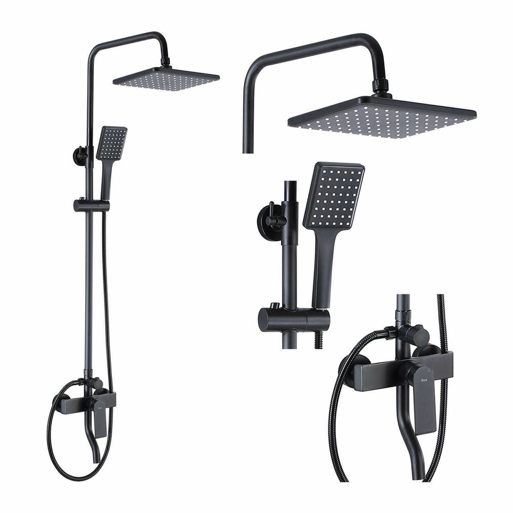 Rea Hass Matte Black Shower Column with Bathtub Spout