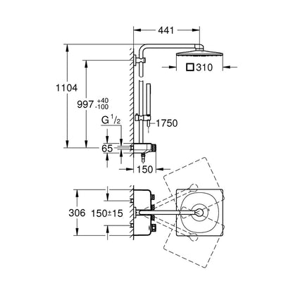 Grohe Euphoria SmartControl 310 Cube Duo Thermostatic Shower Column in Brushed Supersteel