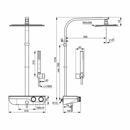 Колона за душ с термостатична батерия и етажерка за съхранение Ideal Standard Ceratherm S200