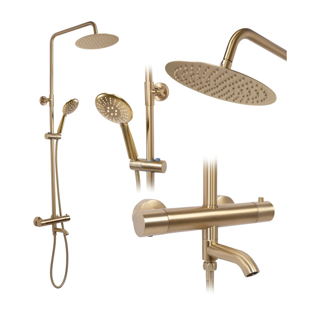 Rea Lungo Thermostatic Shower Column in Brushed Gold