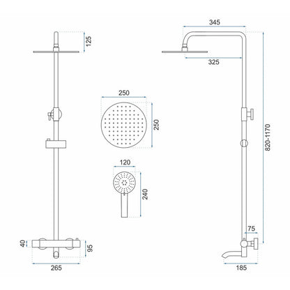 Rea Lungo Thermostatic Shower Column in Glossy Chrome