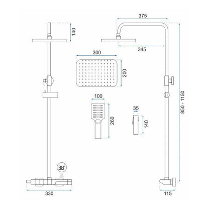 Rea Rob Thermostatic Shower Column in Brushed Gold with Hand Shower