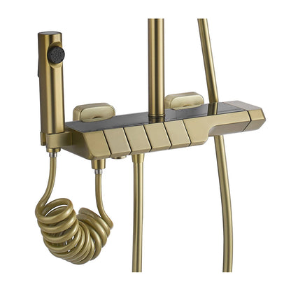 Rea Rob Thermostatic Shower Column in Brushed Gold with Hand Shower