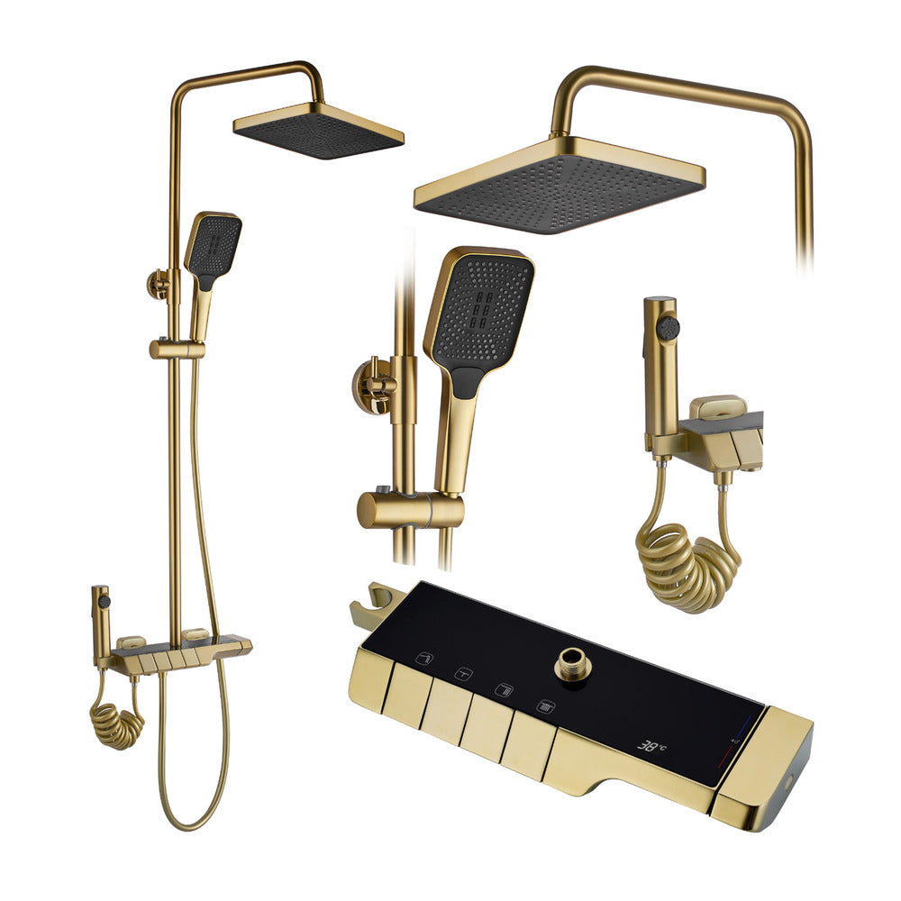 Rea Rob Thermostatic Shower Column in Brushed Gold with Hand Shower