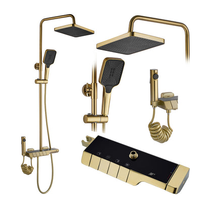 Rea Rob Thermostatic Shower Column in Brushed Gold with Hand Shower