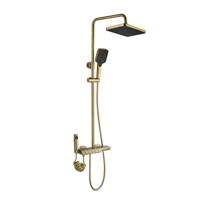 Rea Rob Thermostatic Shower Column in Brushed Gold with Hand Shower