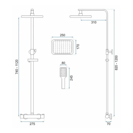 Rea Tom Thermostatic Shower Column with 1 Function Shower Head Chrome Gloss Finish