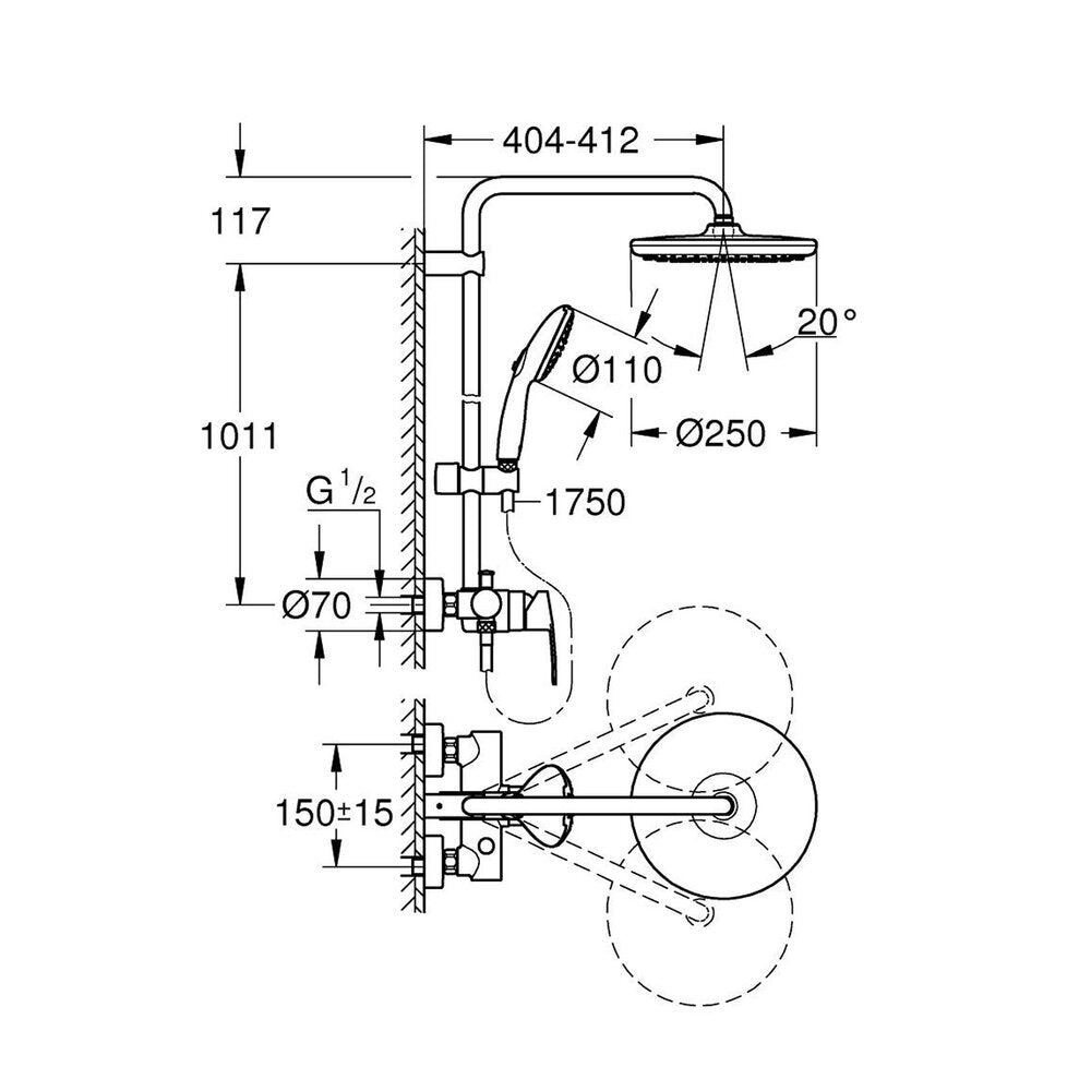 Колона за душ Grohe Tempesta 250 хром гланц