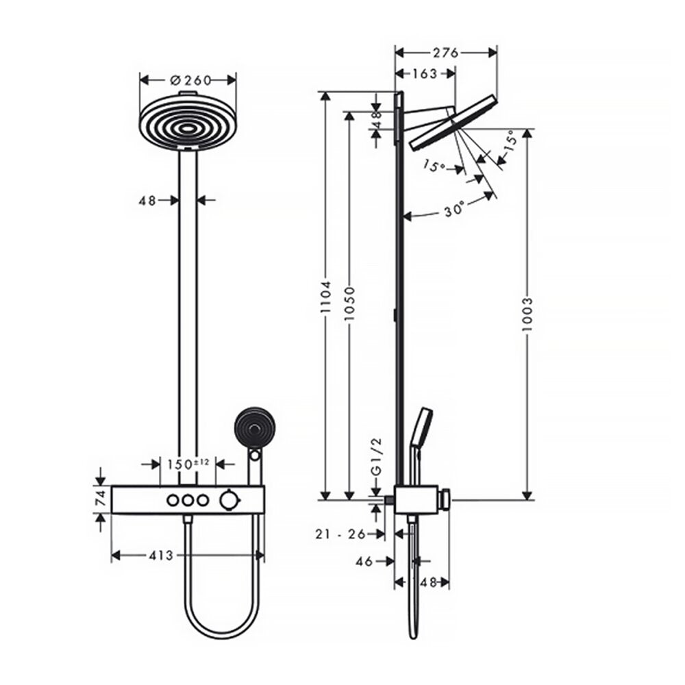 Hansgrohe Pulsify S 260 Matte Black Shower Column with ShowerTablet Select 400 Thermostat