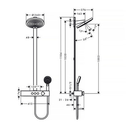 Hansgrohe Pulsify S 260 Matte Black Shower Column with ShowerTablet Select 400 Thermostat