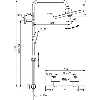 Термостатична душ колона хром Ideal Standard Ceratherm T25+