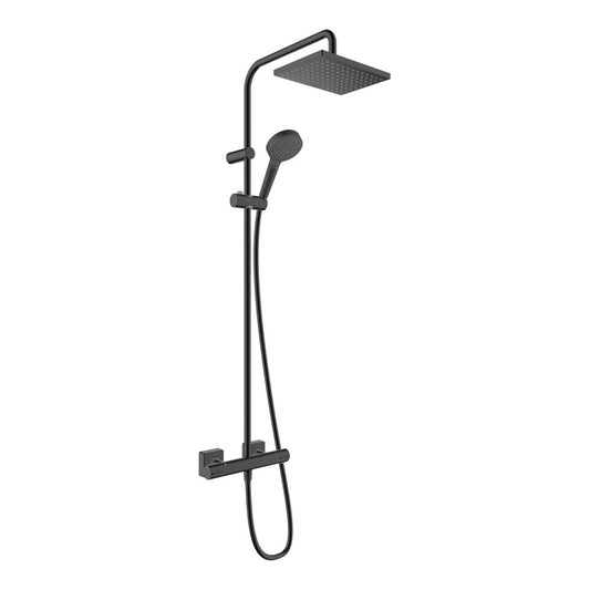 Hansgrohe Vernis Shape 230 Thermostatic Shower Column in Matte Black with 2 Functions