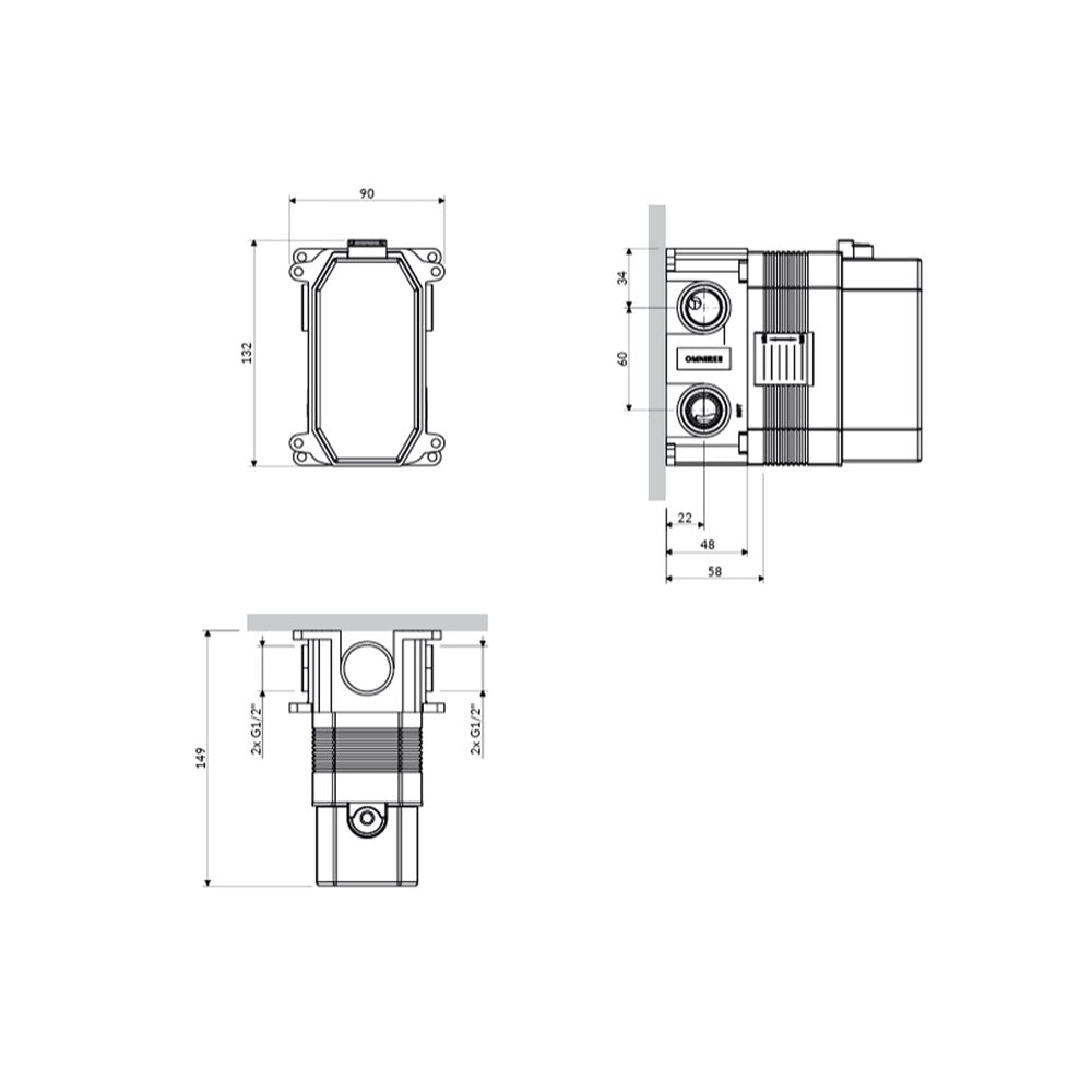 Вградена кутия Omnires Box за смесител с две води