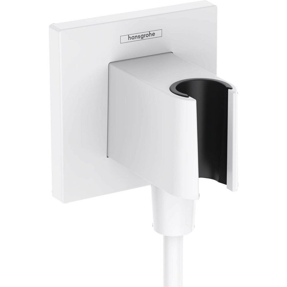 Elbow connector for shower with support for Hansgrohe Fixfit E matte white