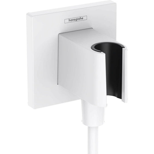 Elbow connector for shower with support for Hansgrohe Fixfit E matte white