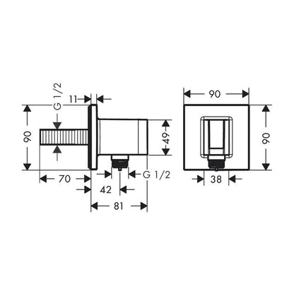 Elbow connector for shower with support for Hansgrohe Fixfit E brushed anthracite