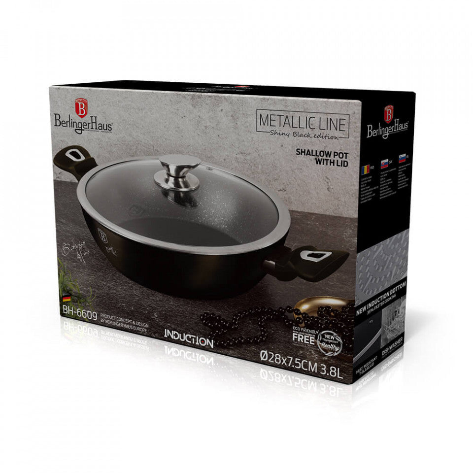 Ниска тенджера с капак Metallic Line Shiny Black Edition BerlingerHaus BH 6609