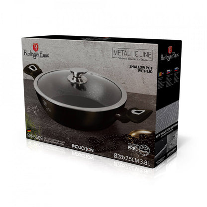 Ниска тенджера с капак Metallic Line Shiny Black Edition BerlingerHaus BH 6609