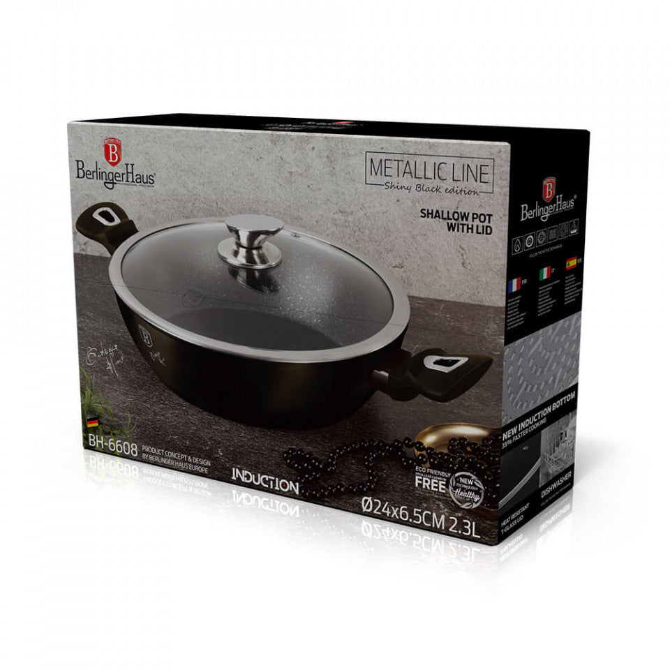 Ниска тенджера с капак Metallic Line Shiny Black Edition BerlingerHaus BH 6608