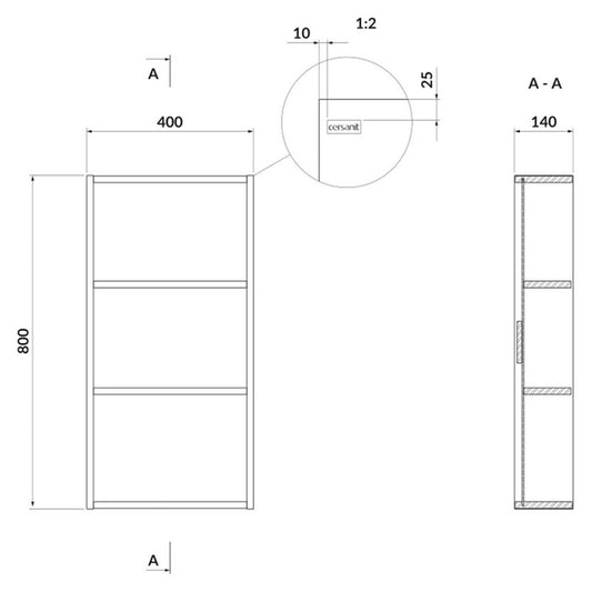 Cersanit Larga Gray Wall-Mounted Bathroom Cabinet Without Door 40 cm with 3 Shelves