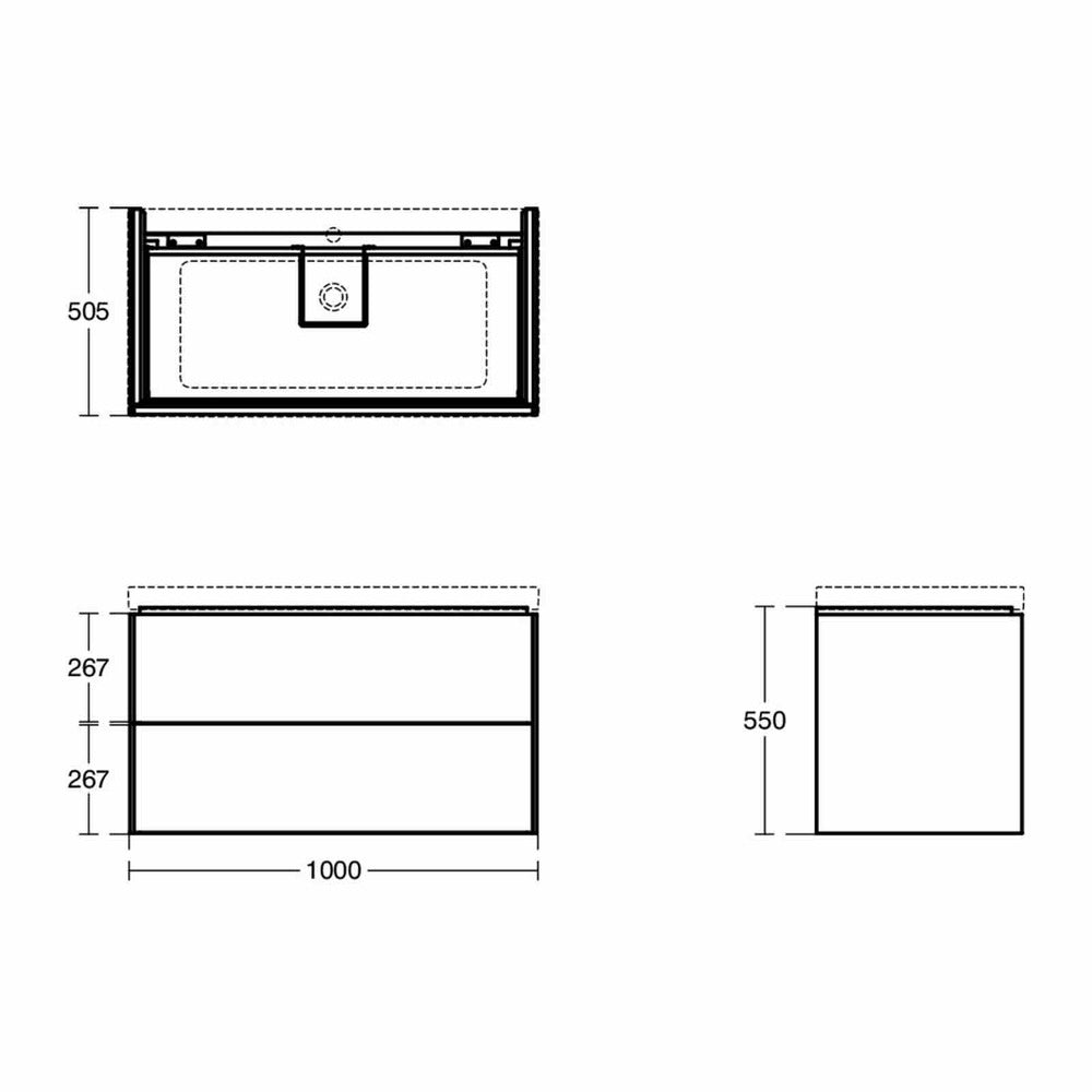 Долен шкаф за баня Ideal Standard Atelier Conca 2 чекмеджета антрацит мат 100 см