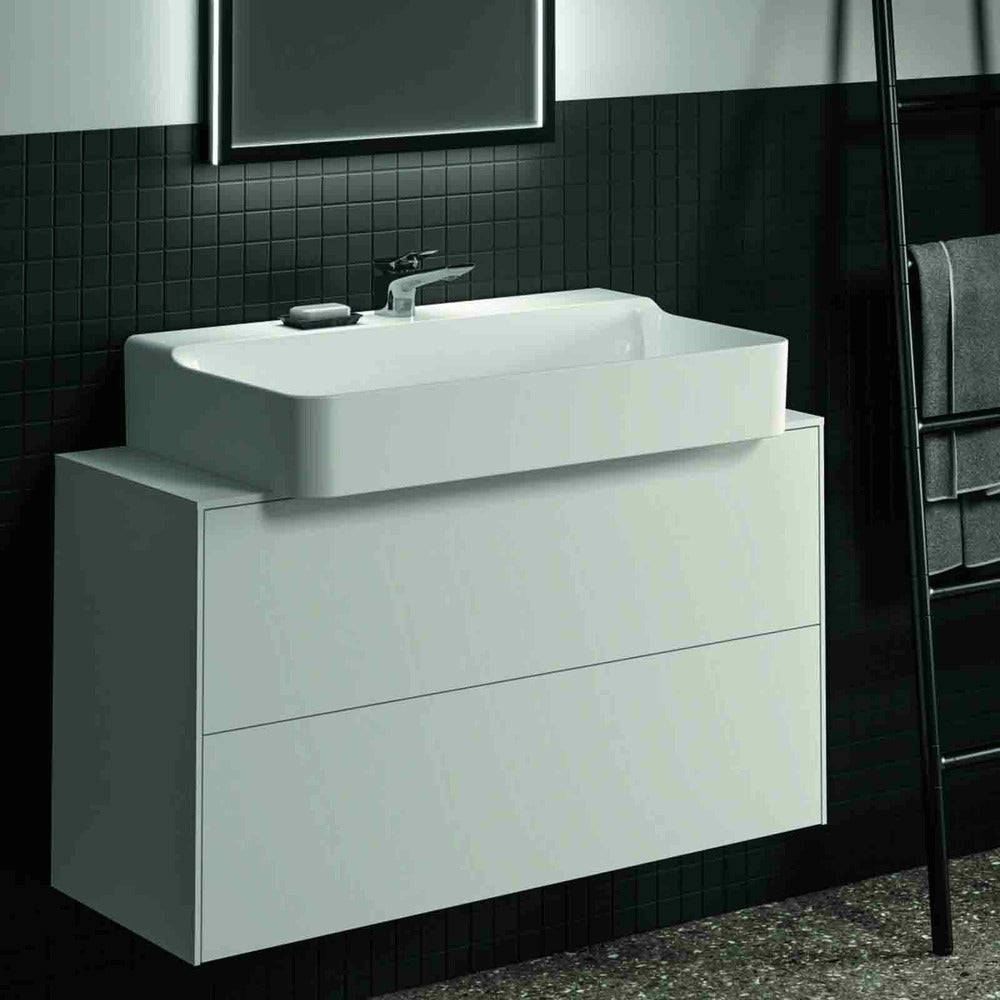 Suspended Base Cabinet Ideal Standard Atelier Conca 2 Drawers and Central Cutout Top 100 cm Matte White