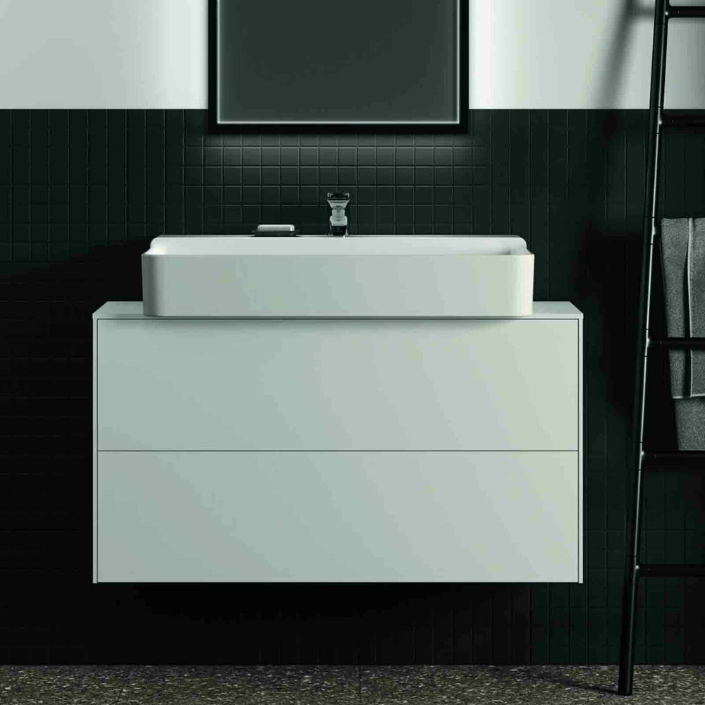 Suspended Base Cabinet Ideal Standard Atelier Conca 2 Drawers and Central Cutout Top 100 cm Matte White