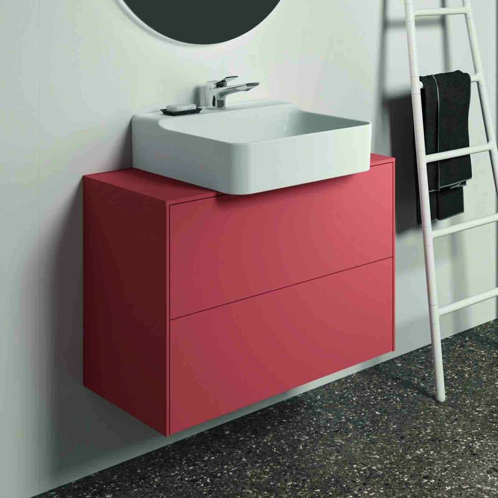 Suspended Base Cabinet Ideal Standard Atelier Conca 2 Drawers and Central Cutout Top 80 cm Matte Red - Orange