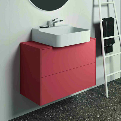Suspended Base Cabinet Ideal Standard Atelier Conca 2 Drawers and Central Cutout Top 80 cm Matte Red - Orange